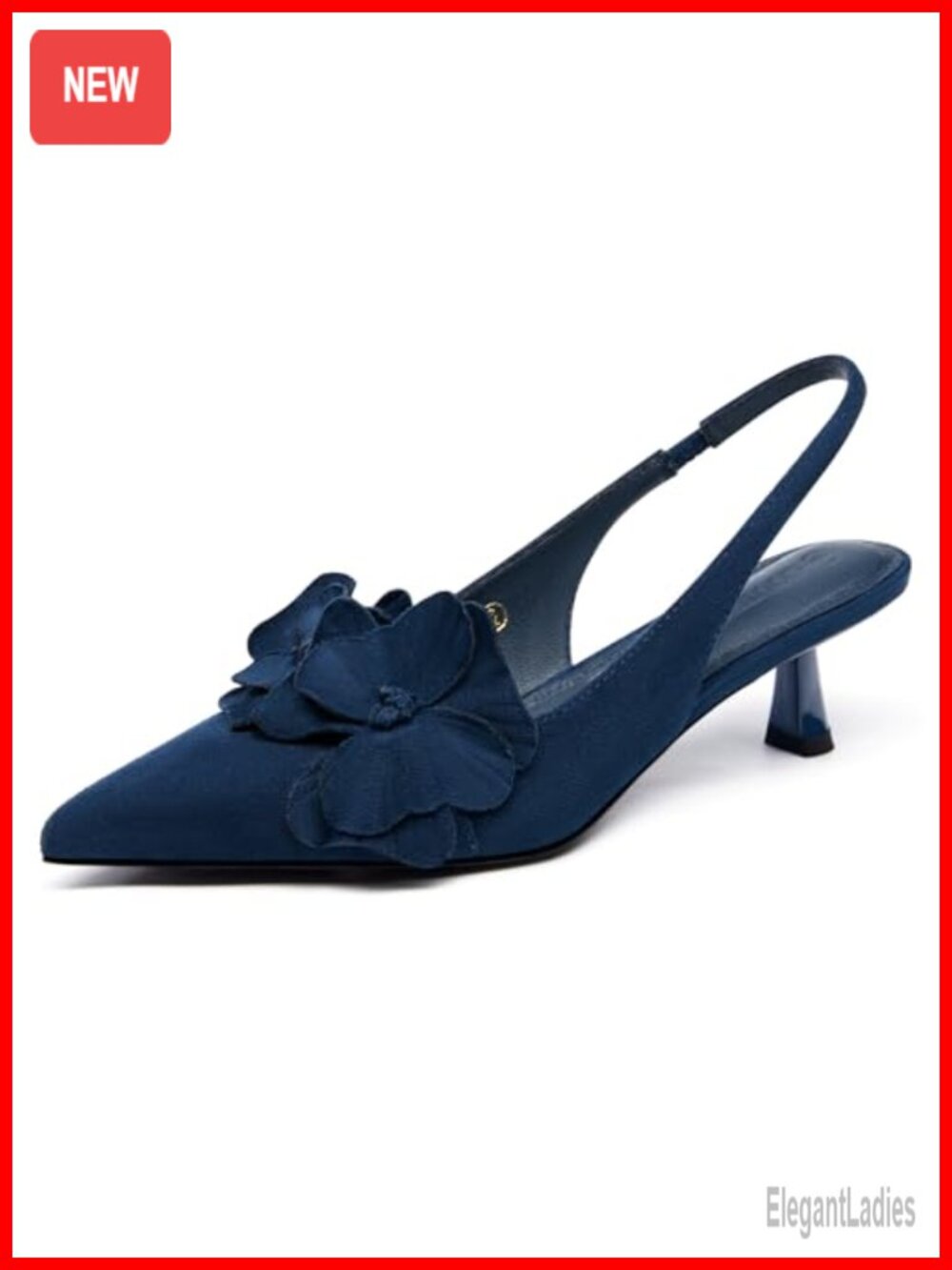 Coutgo Womens Slingback Kitten Heels Floral Closed Pointed Toe Pumps Wedding